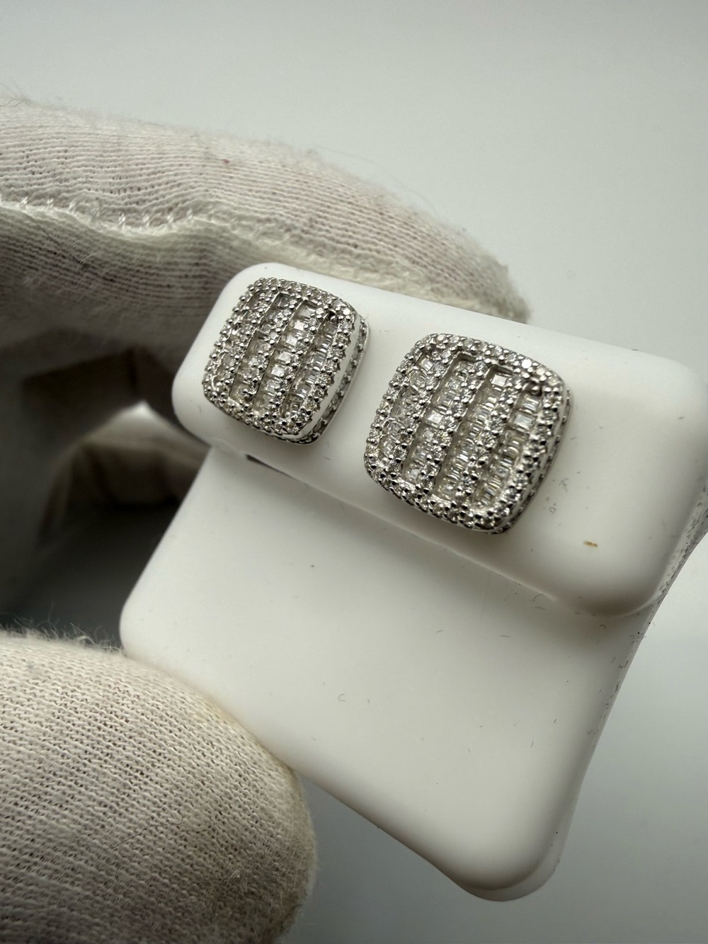 Sterling Silver Square Pavé CZ Stud Earrings - Silver